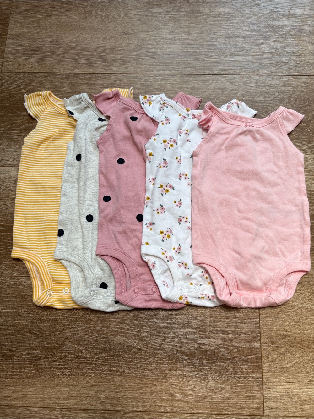 Girls' Cotton Tank One-Piece Bodysuit - Pink, Floral & Polka Dot Pack